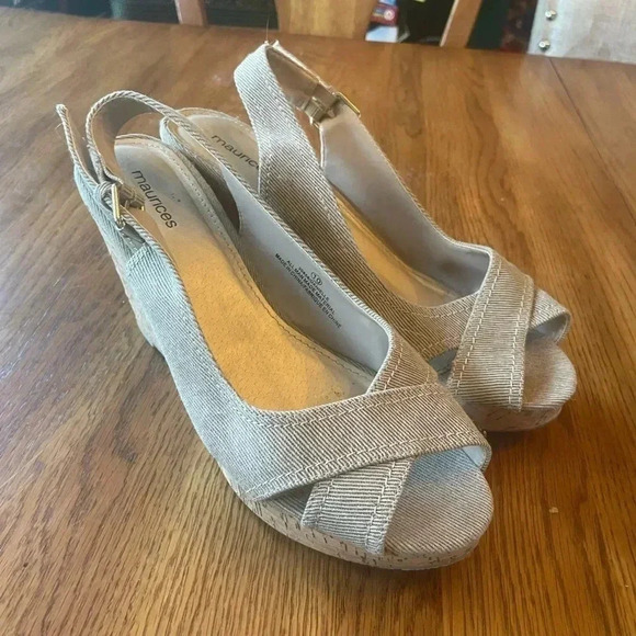 Maurices Cork Wedge Heels Sz 10 Danielle Slingback Open Toe Cute! EUC! Bin A - Picture 1 of 7